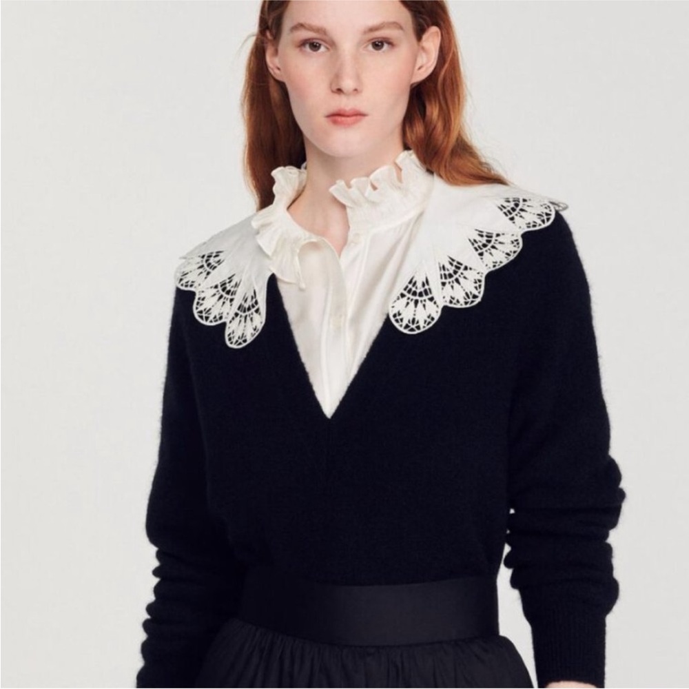 Sandro Lena Poplin Collar Sweater - Picture 3 of 6